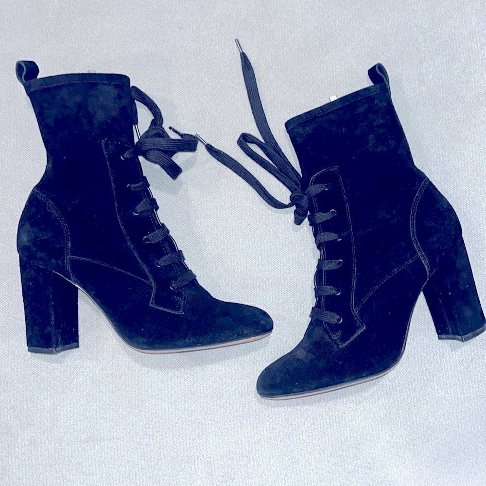 Splendid black granny suede leather granny 3.5” heel boots